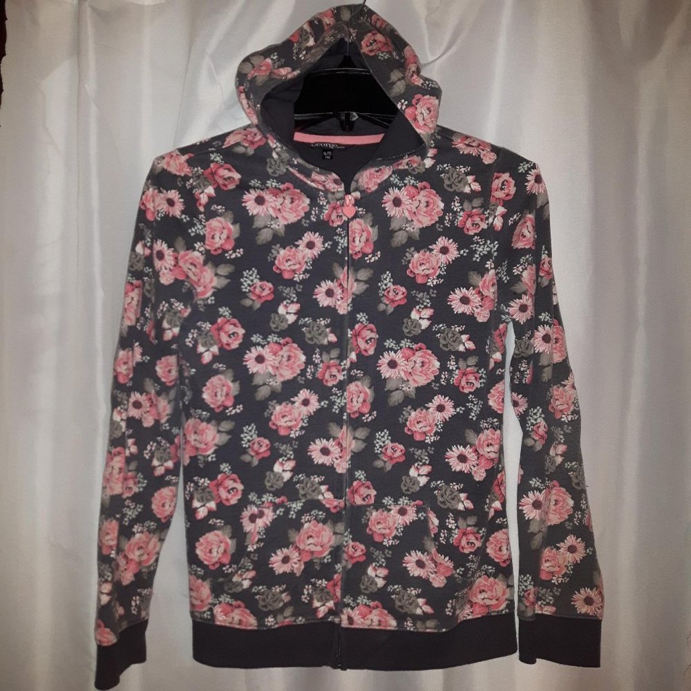 🔥Girls Floral Hoodie Gray Pink size XL(16)